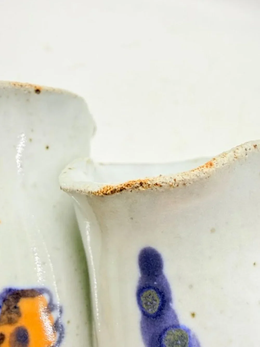 Studio Art Pottery Bud Vase 3-Finger Cluster Speckled Stoneware Signed Hull